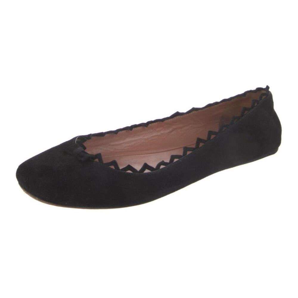 Alaia Black suede scalloped flat ballet